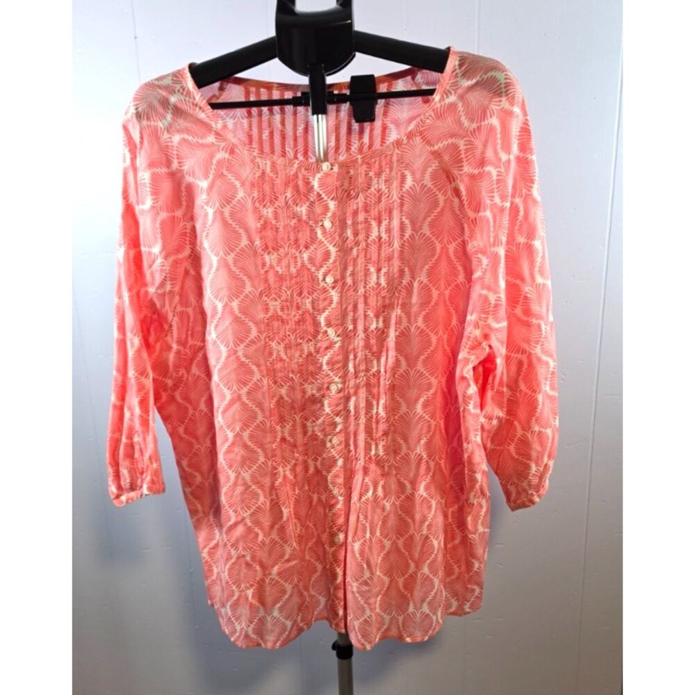 Talbots Woman Pink White Blouse Lightweight Size 2X Tunic Shirt Top